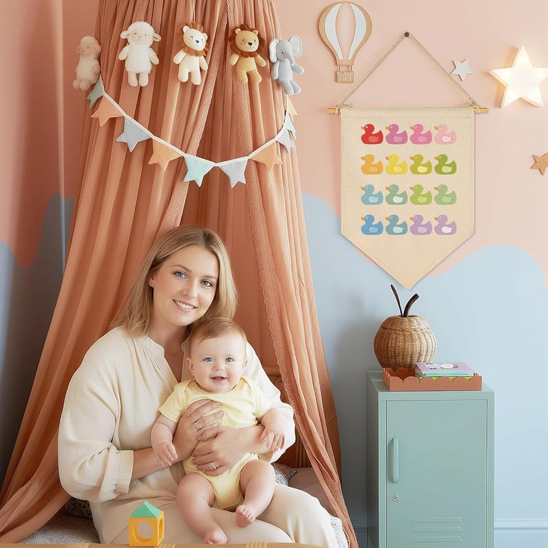 Sioial Nursery Baby Room Above Crib Playroom Reading Room Bedroom Door Decoration-Baby,Shower,Birthday Christmas Gift for Boy Girl Kid Teen-Canvas Hanging Flag Banner Pennant Wall Sign Decor-Ducks Theme - Image 2